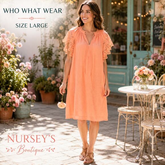Who What Wear Dresses & Skirts - Who What Wear Coral Eyelet Flutter Sleeve Shift Dress Large Pockets